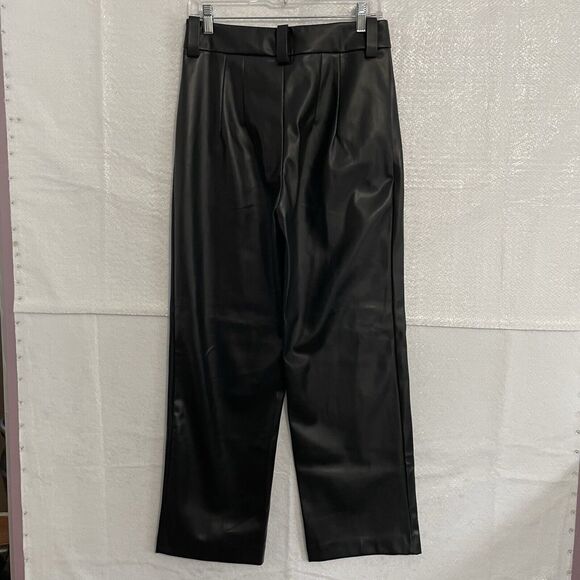 Rachel Zoe Faux Leather Pants Size Medium Black High Rise Straight Trouser NEW - Picture 2 of 10